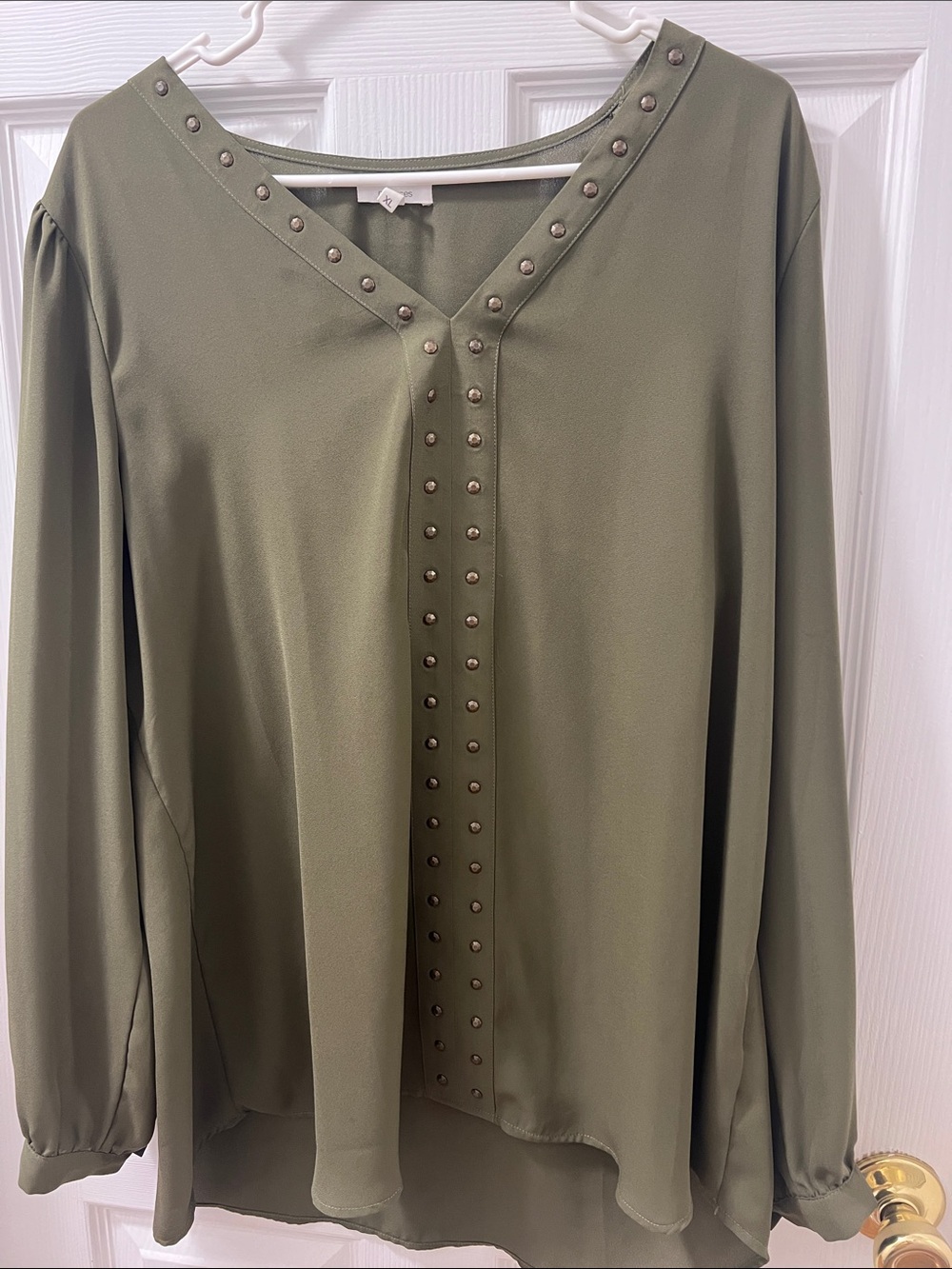 Maurices Olive Green V-Neck Studded Blouse
